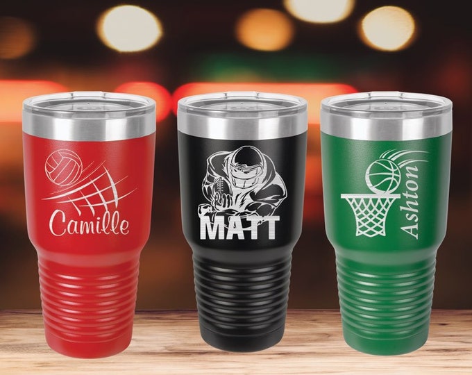 Personalized Sports Tumbler - Pick Your Sport | Laser Engraved Athletic Tumbler | School Sports Tumbler | Team Sports Tumbler | Sports Gifts