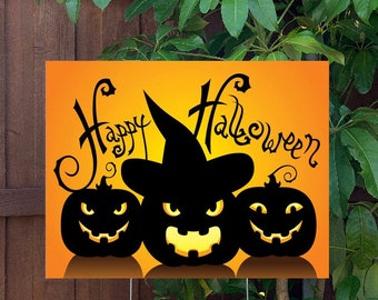 Halloween Yard Sign | Happy Halloween | Large Holiday Sign with Metal Stake Included | 24"x18" Lawn Sign