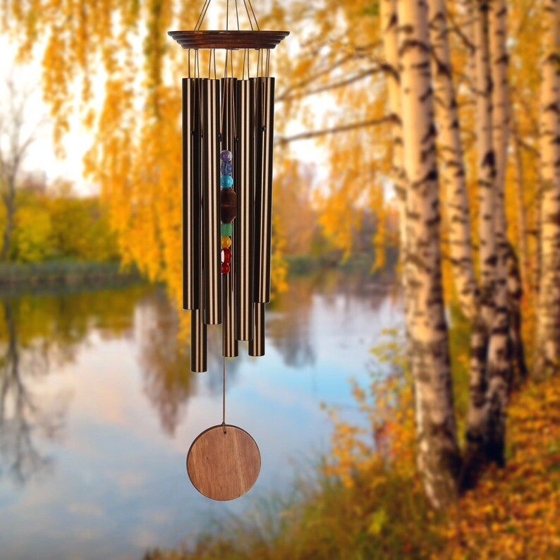 24 Chakra Seven Stones Personalized Wind Chime Musically Tuned Patio Chimes Outdoor Zen Wind Chimes Bronze