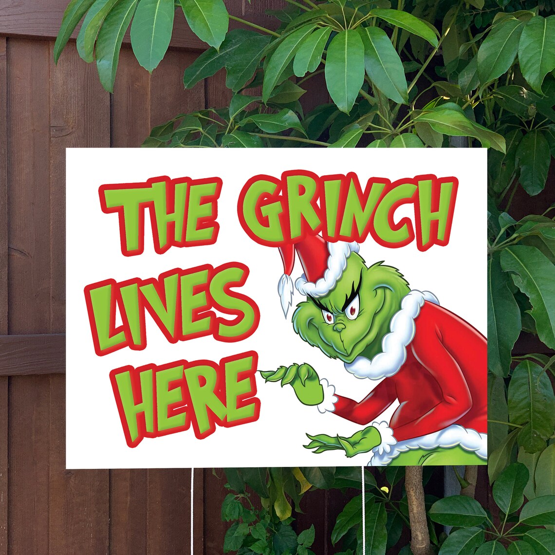 The Grinch Lives Here Christmas Yard Sign With Stake Etsy