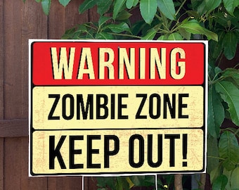 Warning Zombie Zone Halloween Yard Sign | Large Keep Out Halloween Lawn Sign with Metal Stake | Outdoor Halloween Decorations