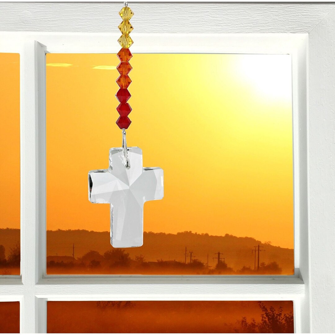 Small Crystal Sunrise Cross Suncatcher by Woodstock Rainbow Makers