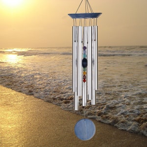 24 Chakra Seven Stones Personalized Wind Chime Musically Tuned Patio Chimes Outdoor Zen Wind Chimes Blue