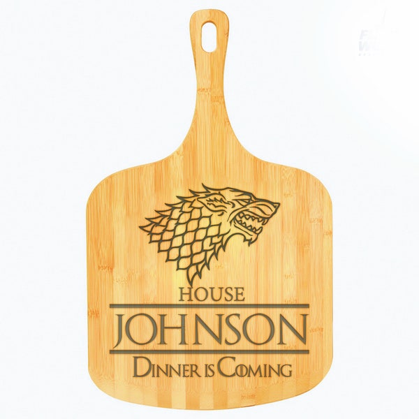 Custom Game Of Thrones Pizza Board | Dinner is Comming Pizza Peel | House Stark Pizza Paddle | Pizza Serving Board | Engraving Included