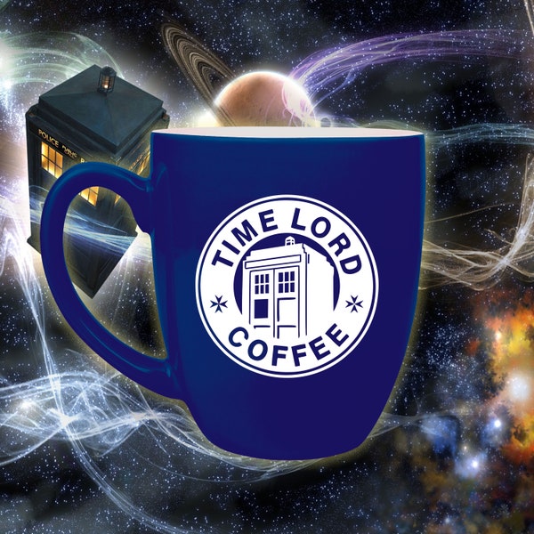 Time Lord Coffee Mug | Large Doctor Who Inspired Ceramic Bistro Coffee Cup | Coffee House Style Dr Who Tardis Coffee Mug