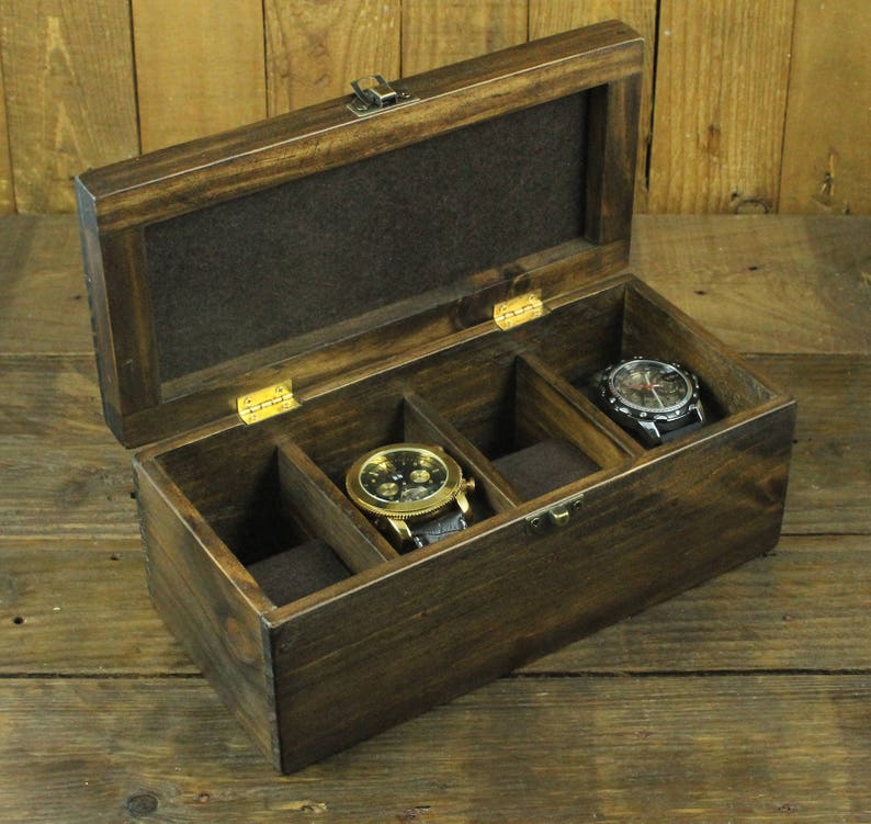 4 Slot Watch Box Wood Display Case Organizer Jewelry 