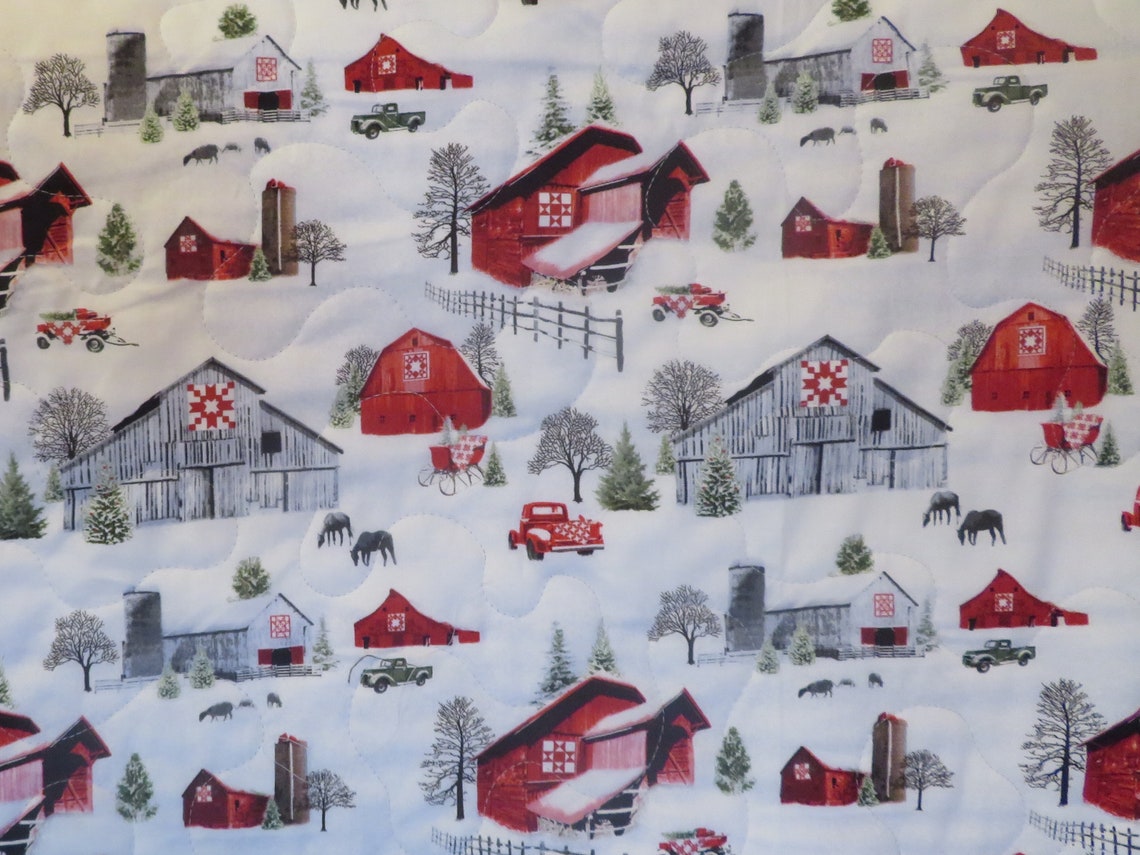 Country Farmhouse Quilt Christmas throw red barn quilt red Etsy