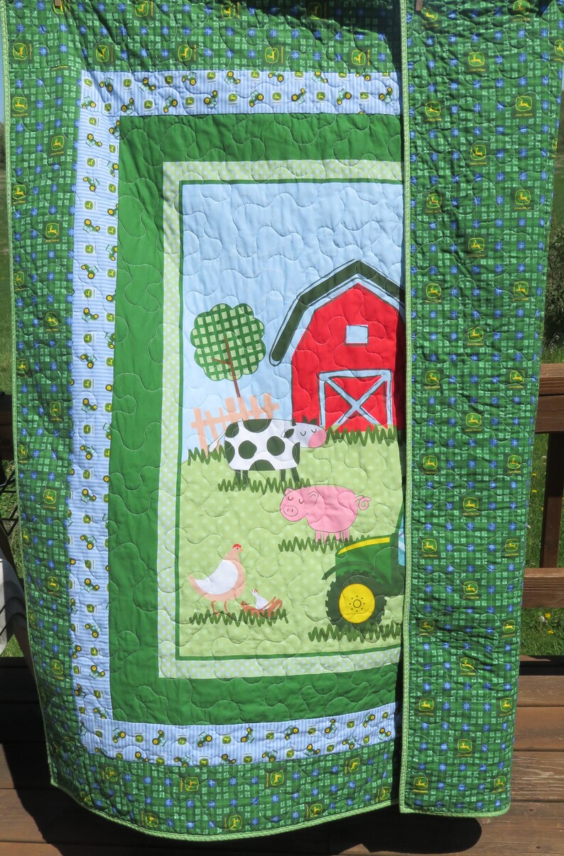 John Deere Baby Quilt Farm Animal Toddler Blanket Toddler Etsy
