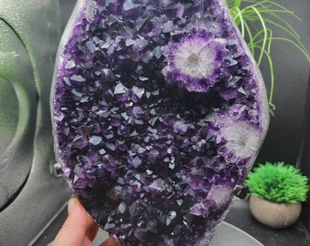 Huge 15" Tall Super Extra AA Quality Amethyst Formation w/ Super Bright Color, Polished Eyes & Metal Display Stand, La Bolsa Mine