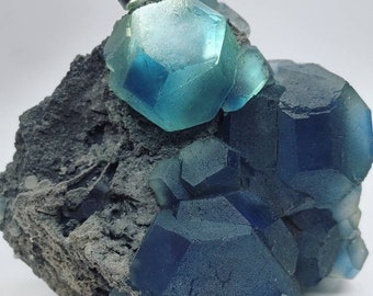 Gorgeous Blue Fluorite From Fujian, China. Epic 6” Fluorite Over Matrix.