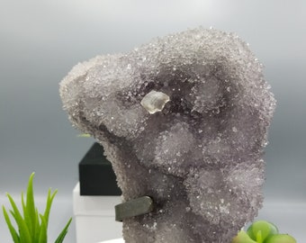 Stunning 7.2lb. AA Quality Smokey Black Galaxy Amethyst Stalactite Formation w/ Wrought Iron Stand, Las Torres Mine. Artigas, Uruguay.