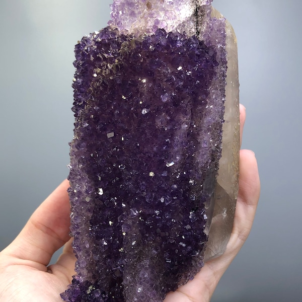 Améthyste rare de qualité Super Extra AA de 15 cm (6 po.) avec formation pseudomorphe de calcite, mine de Las Torres. Artigas, Uruguay.