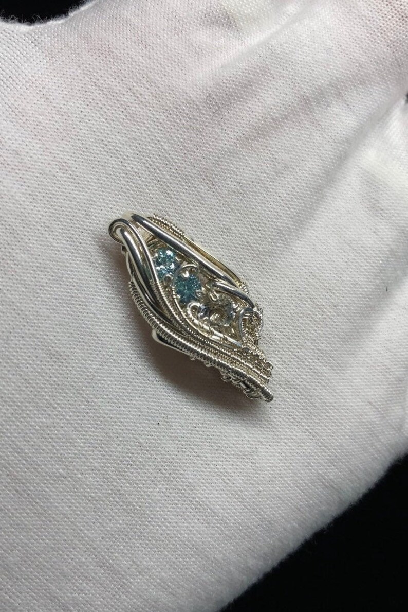 Silver Wire Wrap w Blue Zircon /& Topaz FREE SHIPPING!!
