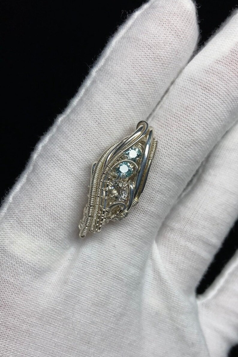 Silver Wire Wrap w Blue Zircon /& Topaz FREE SHIPPING!!