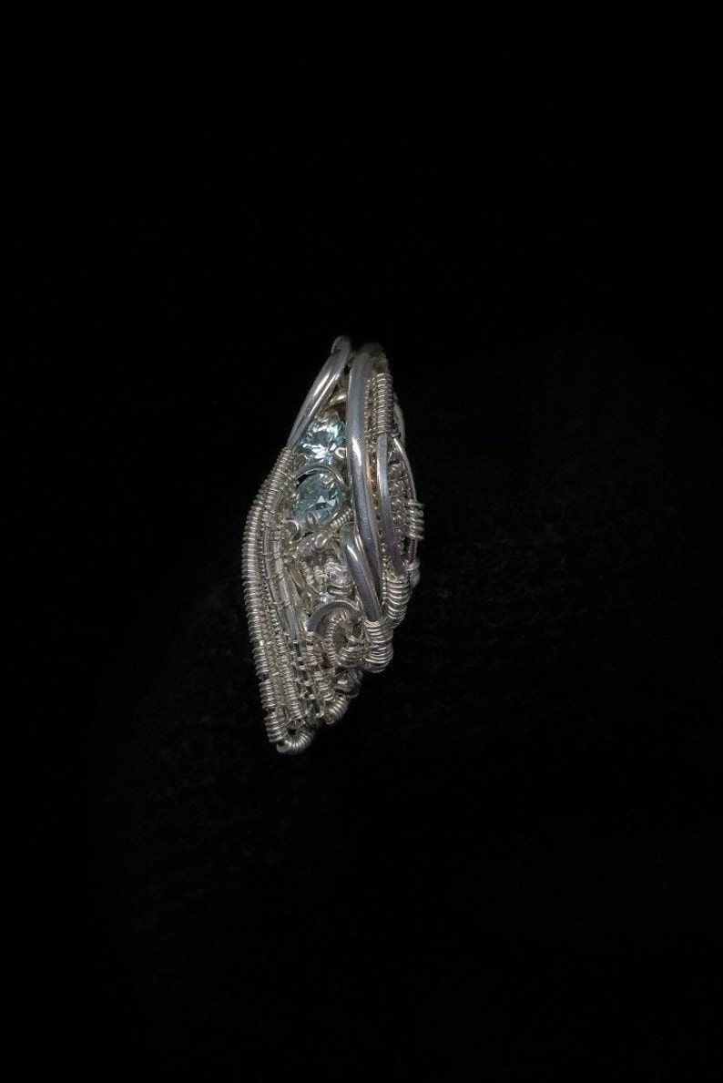 Silver Wire Wrap w Blue Zircon /& Topaz FREE SHIPPING!!