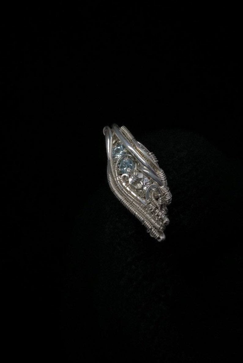 Silver Wire Wrap w Blue Zircon /& Topaz FREE SHIPPING!!