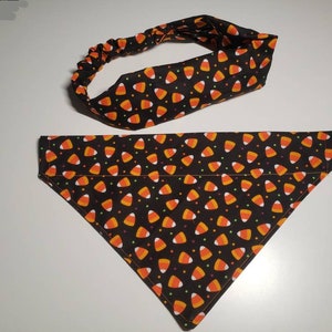 Matching Candy Corn/Halloween pet bandana and headband