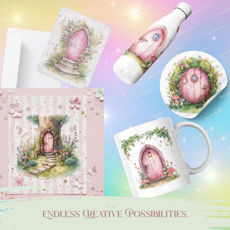 Fairy Doors PNG | Pink Watercolor Fairy Door Set | Whimsical Garden ...