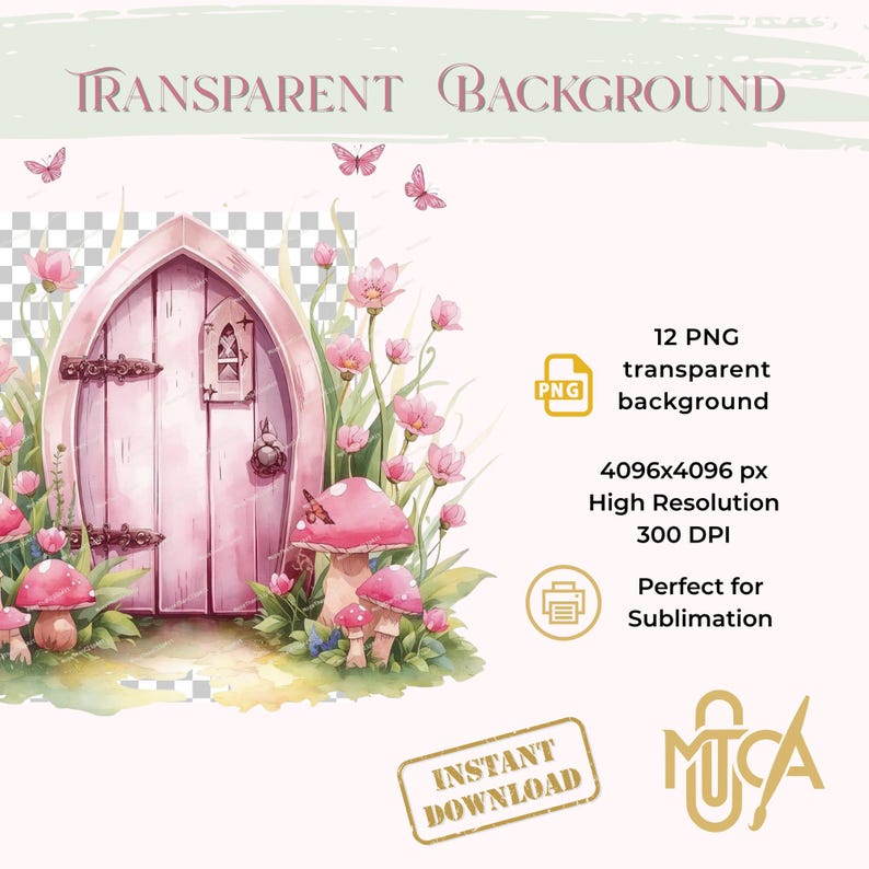 Fairy Doors PNG | Pink Watercolor Fairy Door Set | Whimsical Garden ...