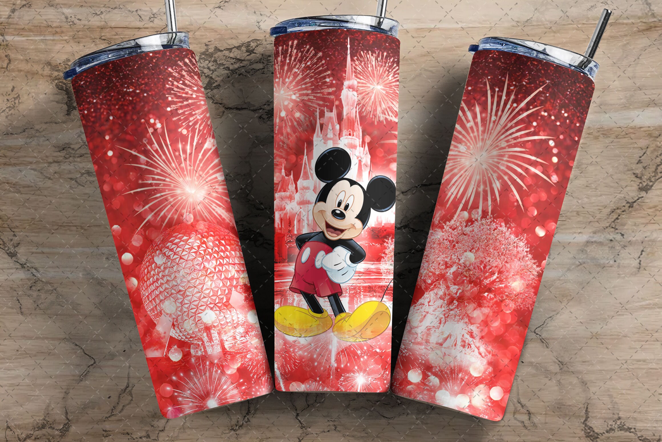 Mickey Glitter Tumbler with Lid and Straw