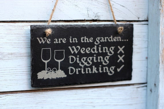 Slate plaque Beware of the Fairies Garden present for gardener lawn decoration slate wall plaque drinking gin and tonic garden slate sign