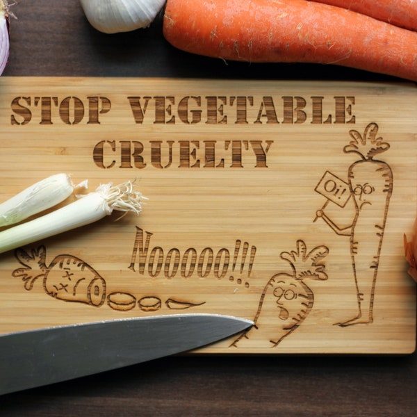 Small funny vegetable rights wooden chopping board, Personalised housewarming gift for vegan or vegetarian moving into new home, baker, cook