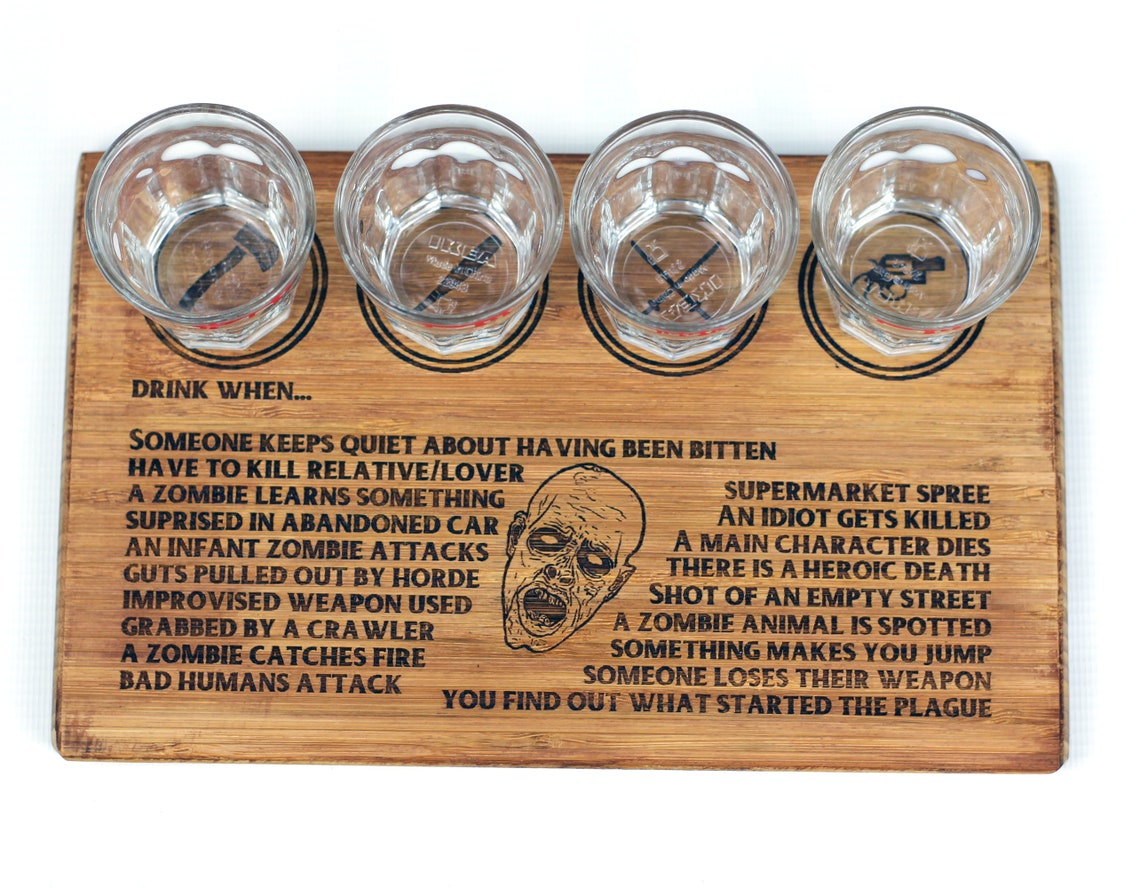 Zombie drinking game with four bloody shot glasses great