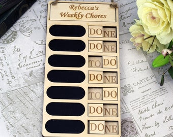 Custom wooden chore chart, record to do tasks on this editable weekly chore board, organise task tracker, make it magnetic