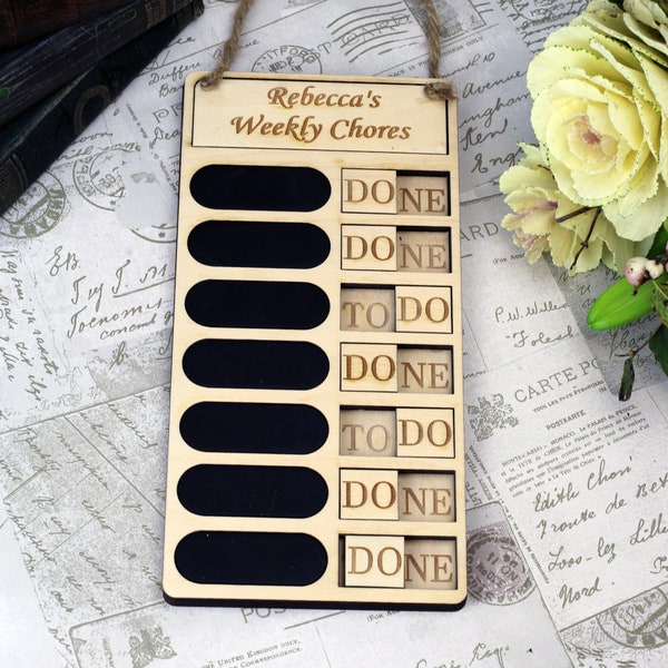 Custom wooden chore chart, record to do tasks on this editable weekly chore board, organise task tracker, make it magnetic