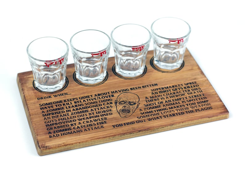 Zombie drinking game with four bloody shot glasses great