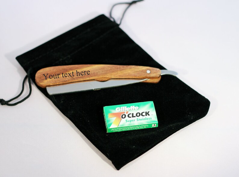 Wooden Personalised Straight Cut-throat Razor with disposable blades a thoughtful Valentines present or Anniversary gift. image 5