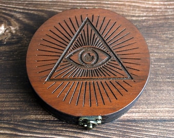 Miroir de divination en obsidienne avec boîtier en bois gravé, divination spirituelle (10 cm)