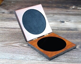 Acrylic scrying mirror in hinged wooden box for spiritual divination, personalise with your own design.