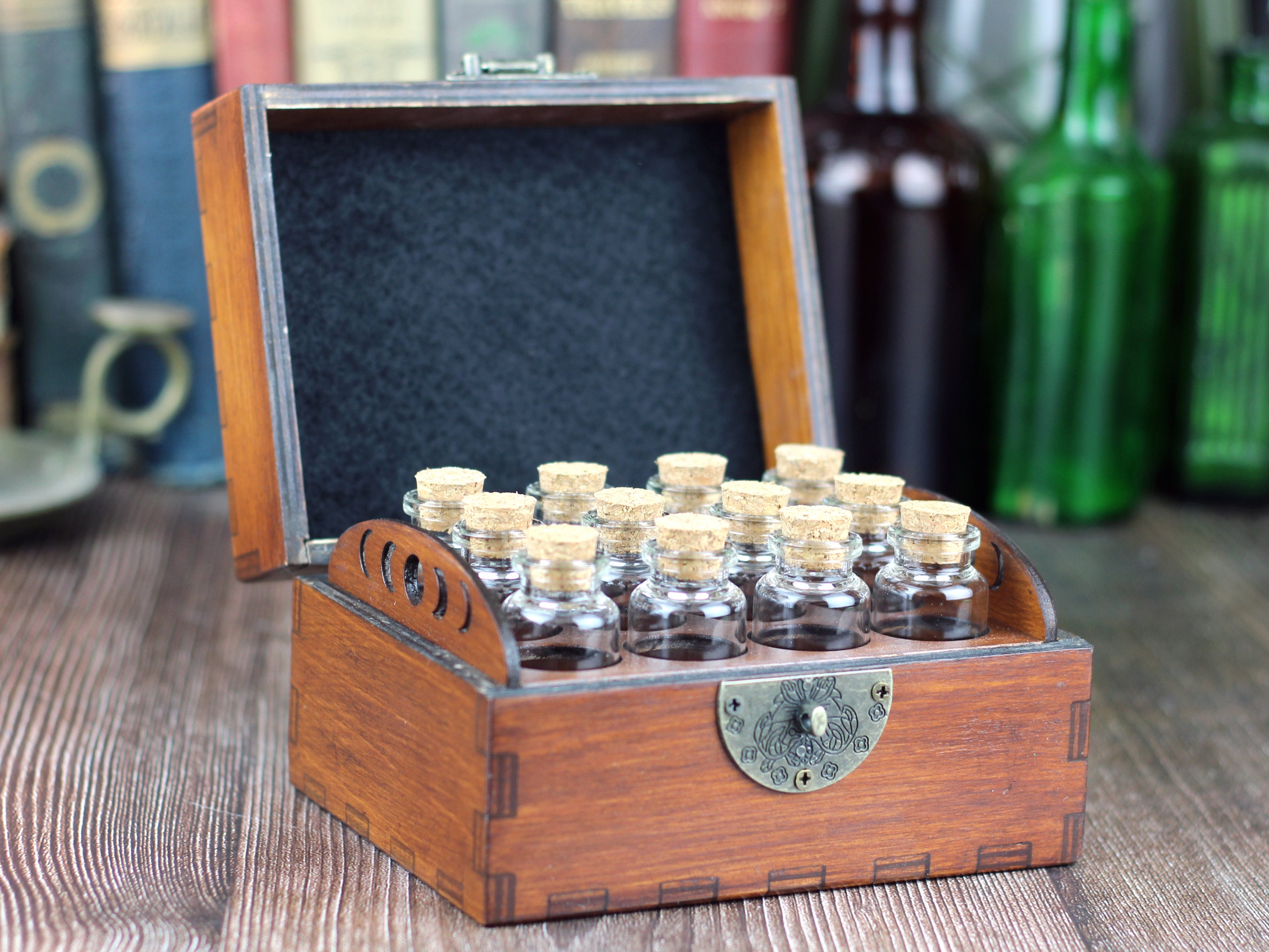 Wooden Apothecary Chest for Potions or Essential Oil Storage Box