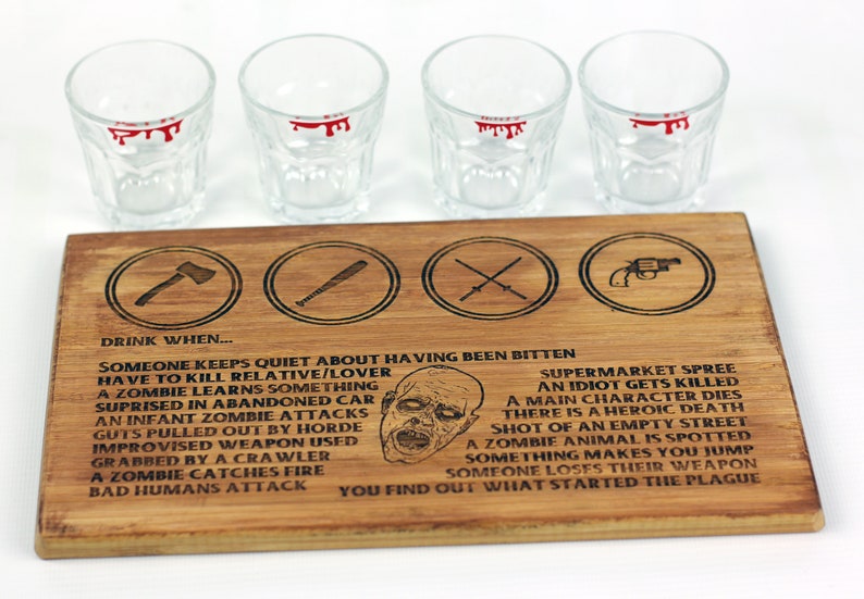 Zombie drinking game with four bloody shot glasses great
