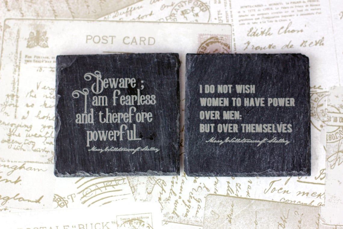Slate coasters with engraved Mary Shelley feminist quotes Etsy