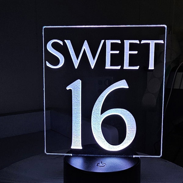 Sweet 16 l.e.d light| centerpiece decoration| Quince decoration | party decor| Quinceaños centerpieces |table number| wedding decor