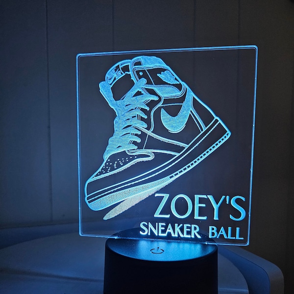 Personalized Sneaker Tilt centerpiece | Sneaker L.E.D light decor | Sneaker party decor| Sneaker table centerpieces| basketball party decor