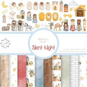 Holy Christmas watercolor, Nativity clipart, Holy Family printables art, Christian Christmas illustrations and papers, Jesus birth