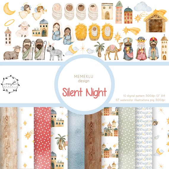 Holy Christmas watercolor, Nativity clipart, Holy Family printables art, Christian Christmas illustrations and papers, Jesus birth