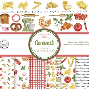 Pasta Clipart, kitchen Clipart, food Clipart, Watercolor Clipart,  Cooking Recipe Book illustrations, Food illustrations , pattern seamless