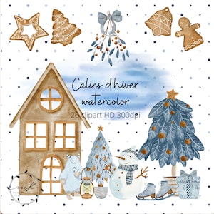DIGITAL CHRISTMAS WATERCOLOR, Scandinavian Christmas clipart, winter, printable, scrapbooking, gingerbread, holidays, Snowman, gift, merry