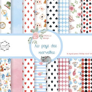 Alice Digitales Muster, Aquarellmuster, digitales Papier, Kinderparty-Themen-Alice, JPG Sofortiger Download Alice, Alice-Muster-Aquarell
