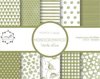 MONOCHROME Digital Paper Pack, green Digital Papers, Scrapbooking Paper, Digital Download, seamless watercolor pattern, printable