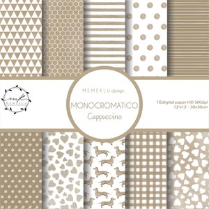 MONOCHROME DIGITAL PAPER Pack, cappuccino Digital Papers, Scrapbooking Paper, Digital Download, seamless watercolor pattern, printable