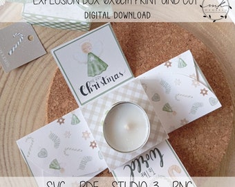 FILE from cutting Christmas EXPLOSION BOX 6X6X6,2 cm (. Svg . Studio. Jpg), Digital cutting file, print and cut file, Instant Download,