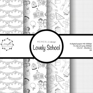 BACK TO SCHOOL Digital paper, School Supplies pattern, Teacher Scrapbooking papers, School background, Education, Stationery, Class room