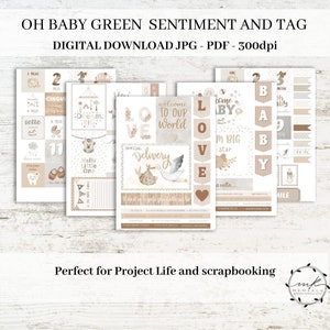 New born Sentiments , Clipart, Cut and Printable Files, project life tag, Word Labels for Cardmaking, Download, baby illustration months