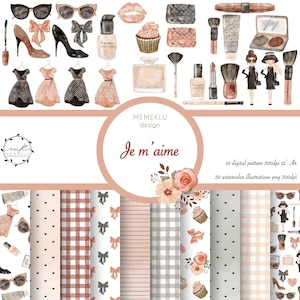MACKUP DIGITAL PATTERN, digital pattern, makeup pattern, garden illustration , fashion clipart, flower clipart, watercolor illustration