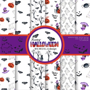 WATERCOLOR HALLOWEEN Digital Paper, Halloween Seamless Pattern, Happy Halloween, Scrapbook Pattern Paper, Halloween illustration watercolor